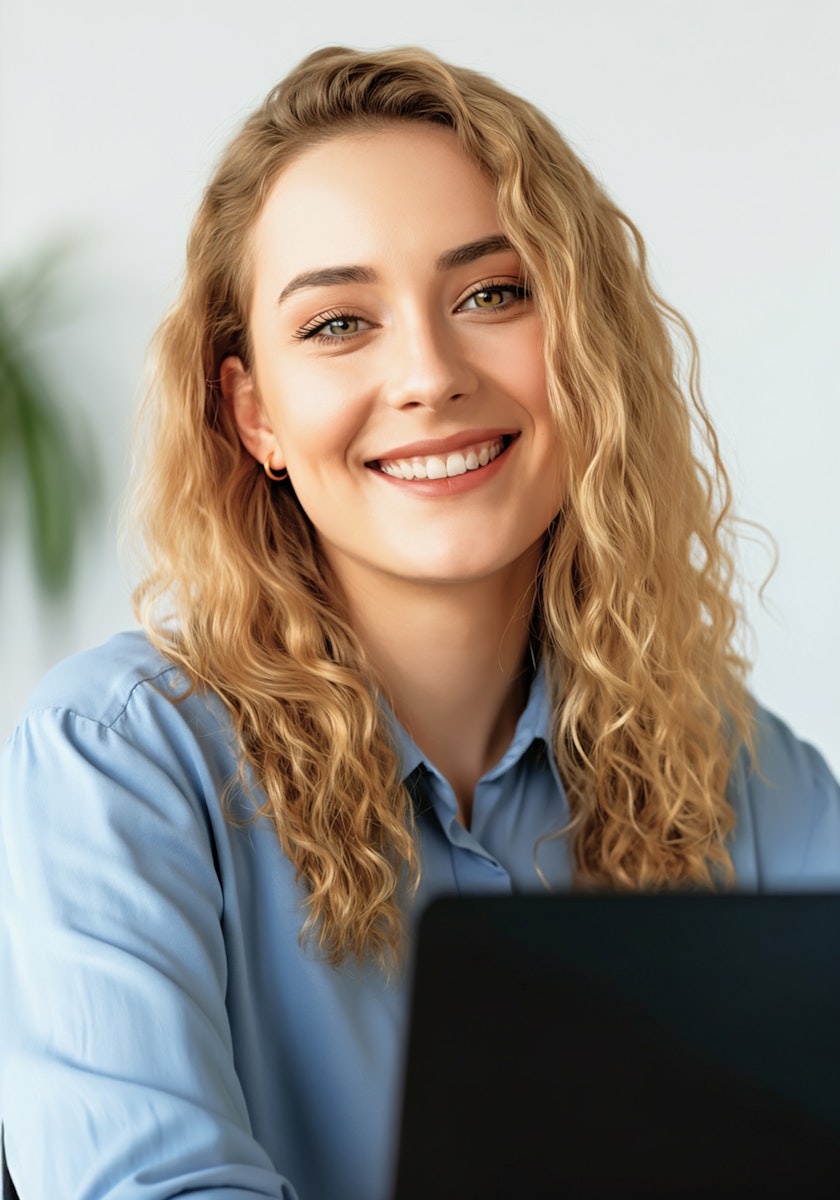 Woman smiling with laptop